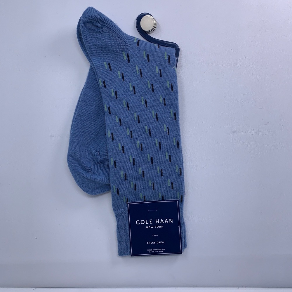Cole Haan Mens 7-12 Blue Dash Pattern Dress Crew Socks NWT